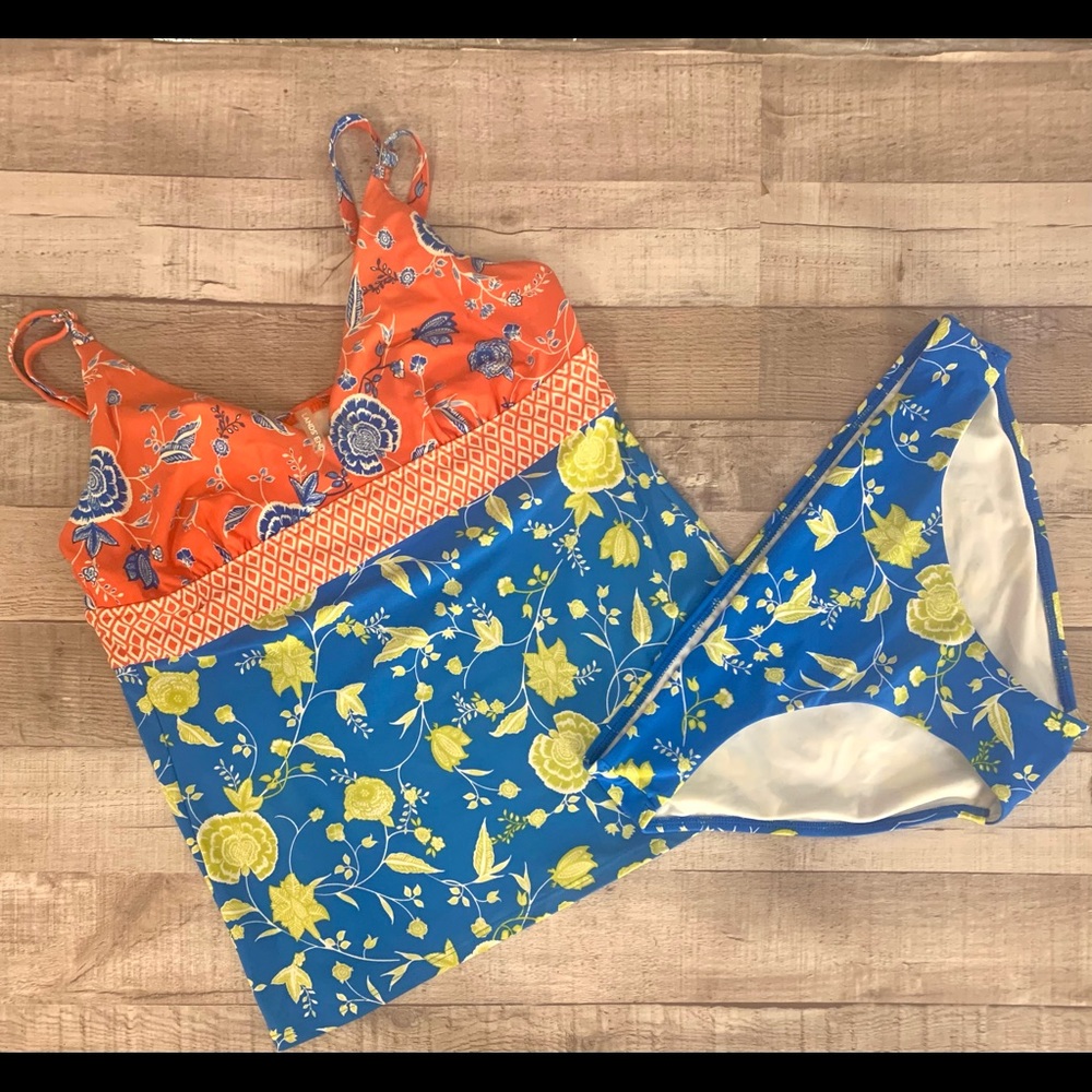 Lands End Floral 2-Piece Tankini Swimsuit 10 NWOT